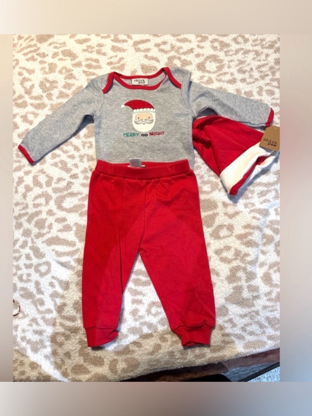 Chick Pea Festive Gray and Red Santa Set